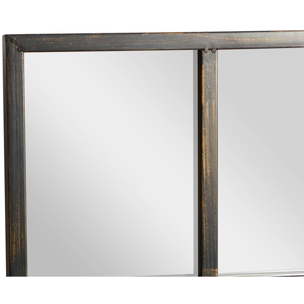 DecMode Traditional Windowpane Style Metal Wall Mirror with Polished Brown Finish, 34"W x 56"H