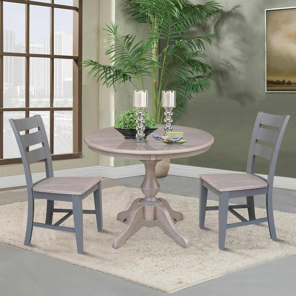 36"x36" Solid Wood Round Pedestal Dining Table Washed Gray Taupe - International Concepts: For 4, Non-Extension