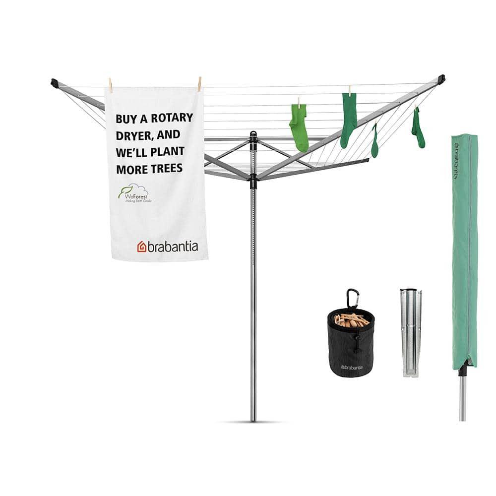 Brabantia Adjustable Gray Steel Outdoor Rotary Clothesline with Accessories