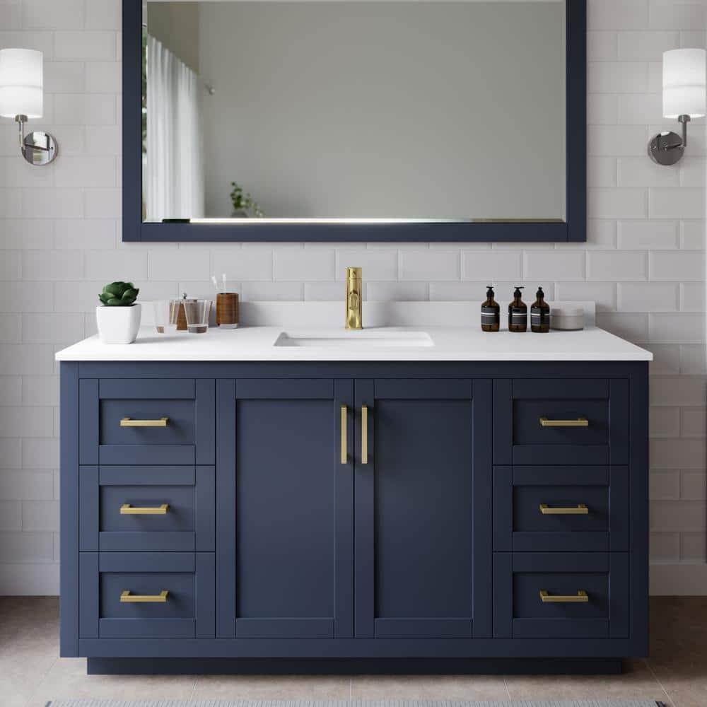 Wyndham Collection Miranda 60" Freestanding Single Bathroom Vanity with Cultured Marble Top with 58" Mirror
