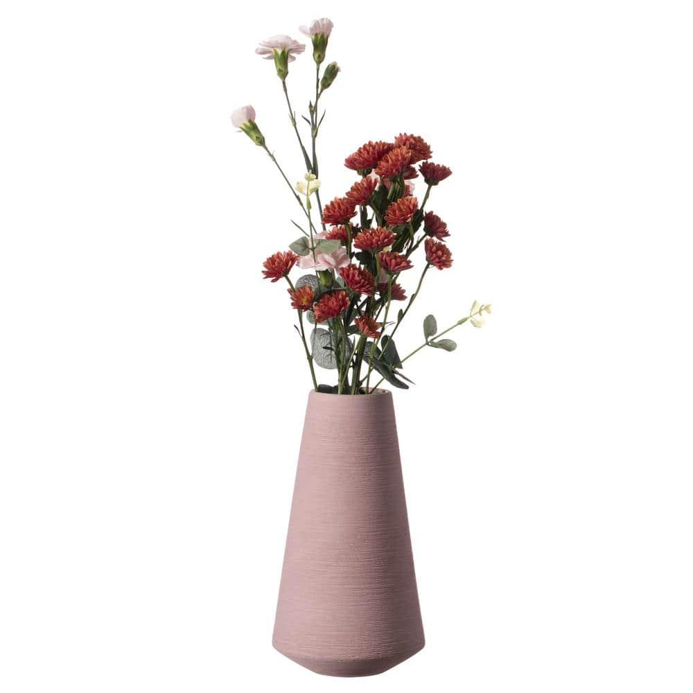 Uniquewise 10" H Decorative Ceramic Round Cone Shape Centerpiece Table Vase Pink, Large