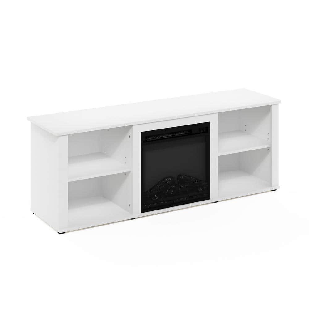 Furinno Montale 60 Inch TV Stand with Fireplace, Solid White