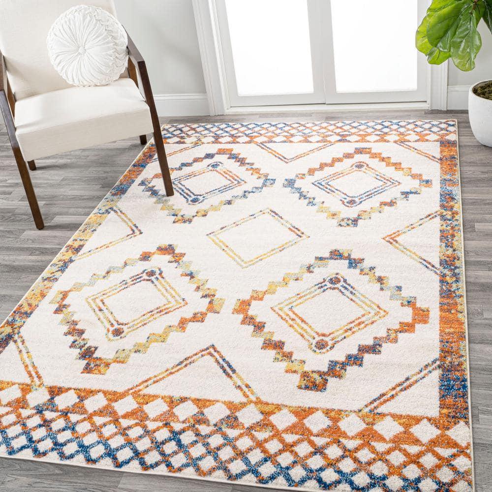 JONATHAN Y Amir Moroccan Beni Souk Ivory/Blue/Orange 5 ft. x 8 ft. Area Rug