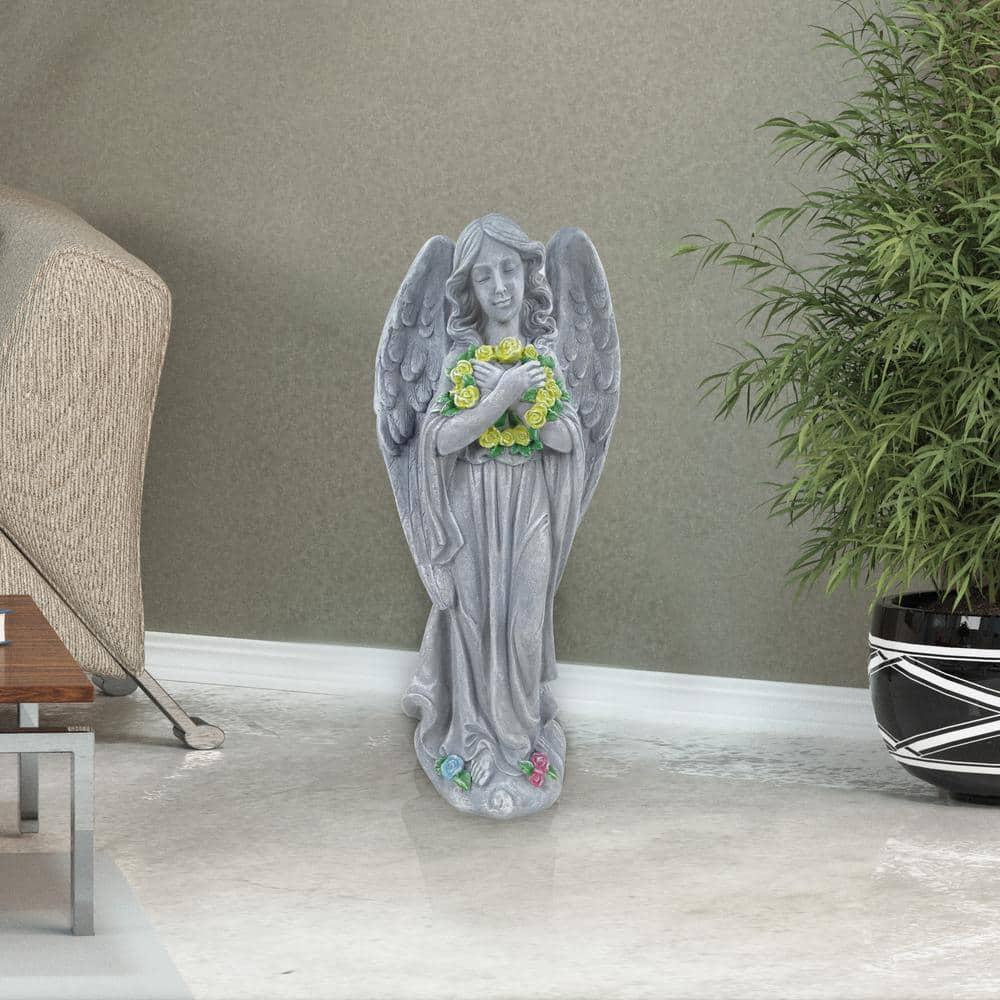 Alpine Corporation 29"H Angel with Yellow Flower Wreath Garden Statue