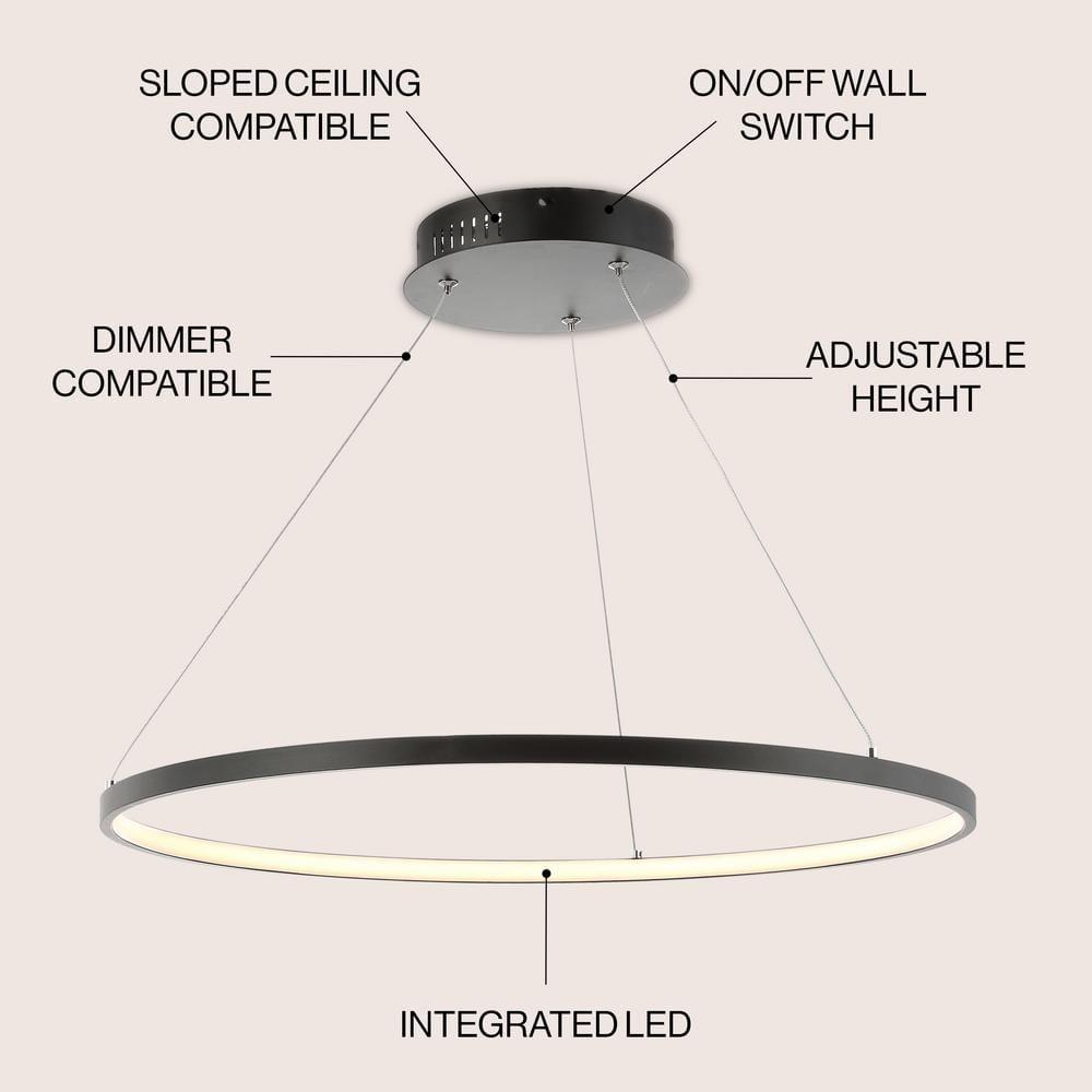 Brice 23.75″ Modern Contemporary Iron Integrated LED Pendant, Matt Black