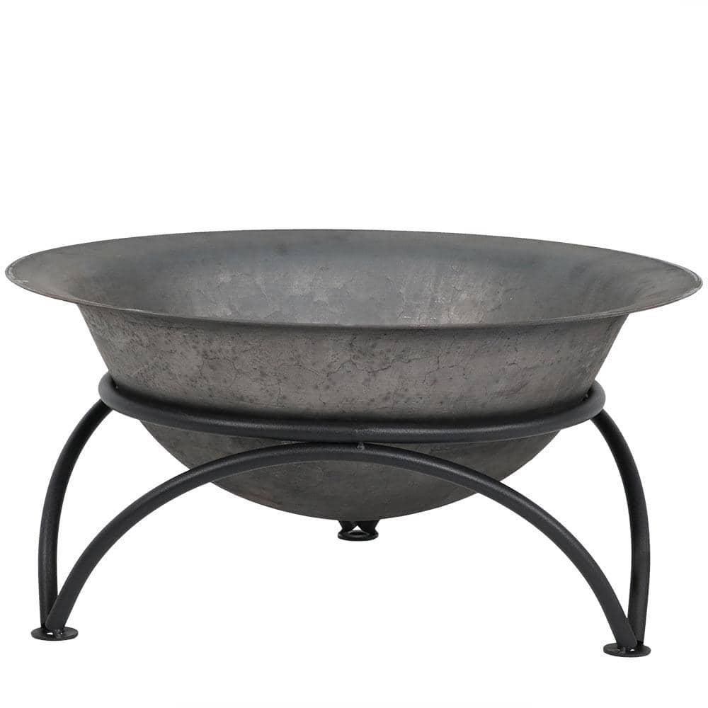 SunnyDaze Decor 23.5" Round Wood-Burning Dark Gray Finish Cast Iron Fire Pit Bowl and Stand