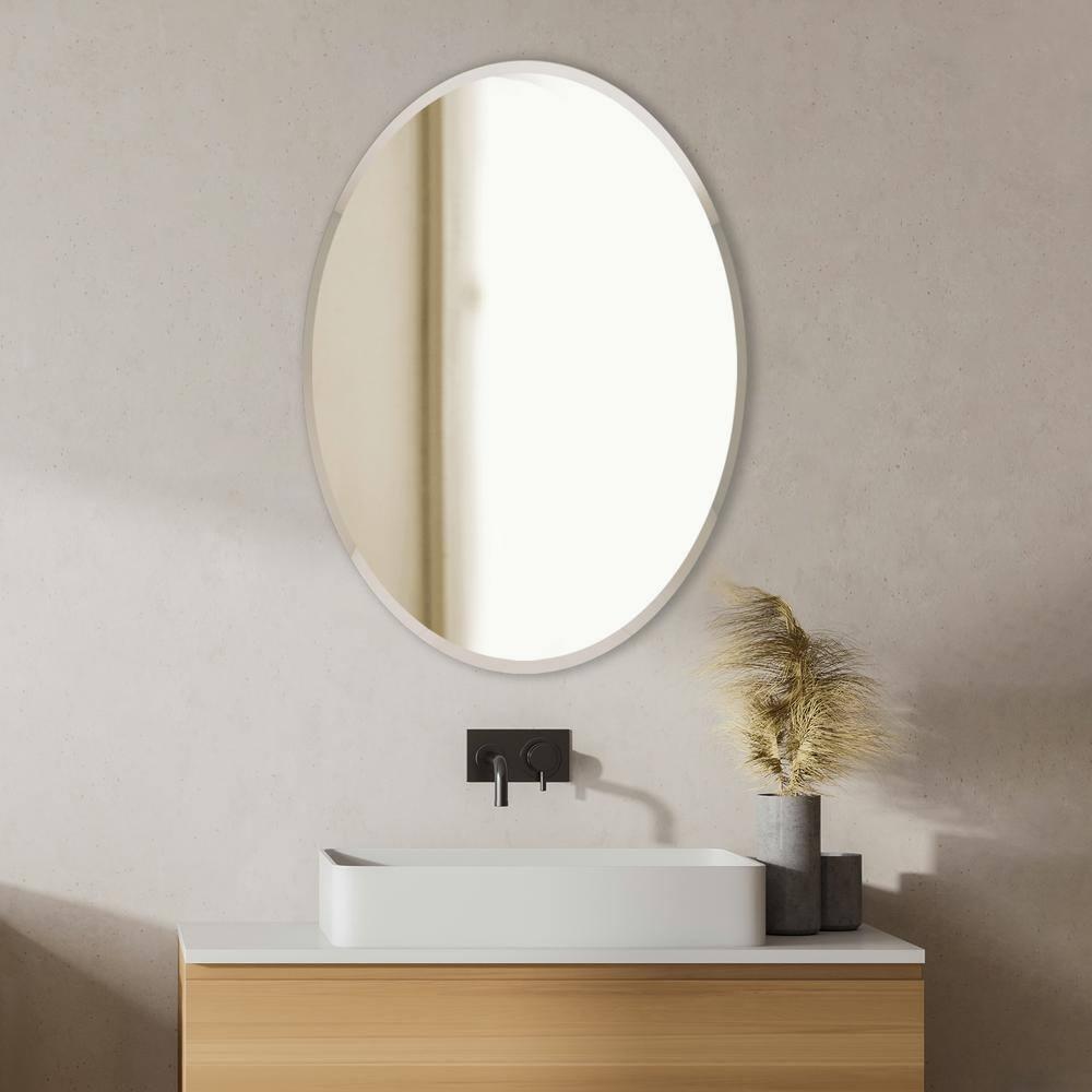 Fab Glass and Mirror Frameless Oval Beveled Wall Mirror