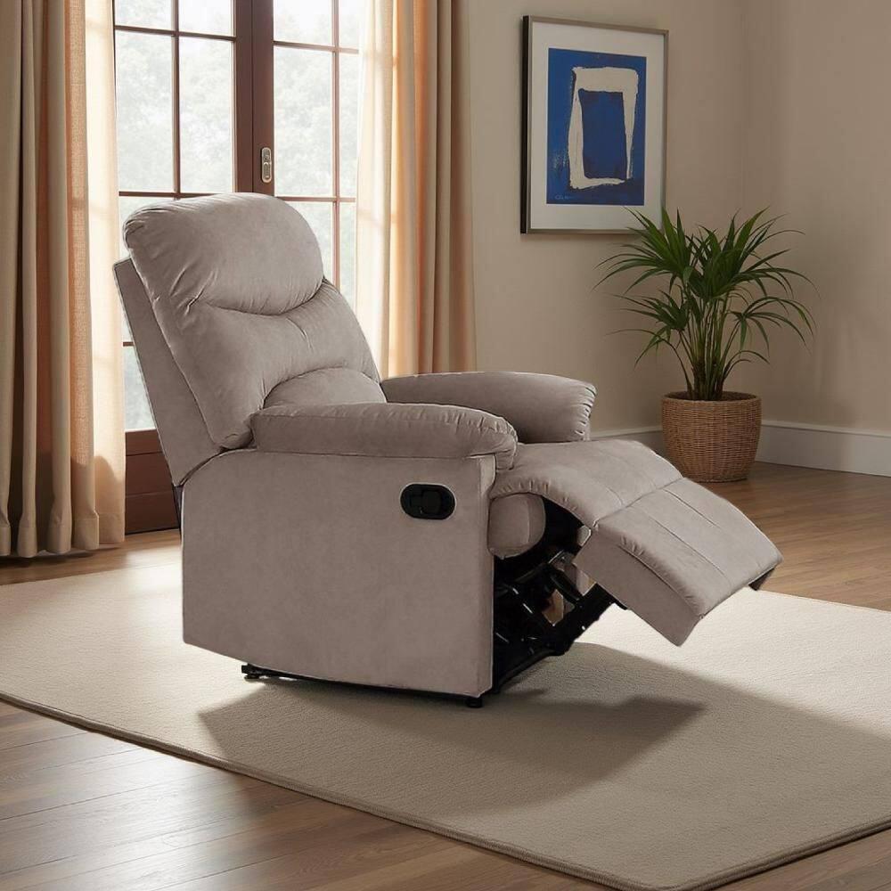 Benjara Karry Manual Recliner Chair, Cushioned Velvet, Solid Wood
