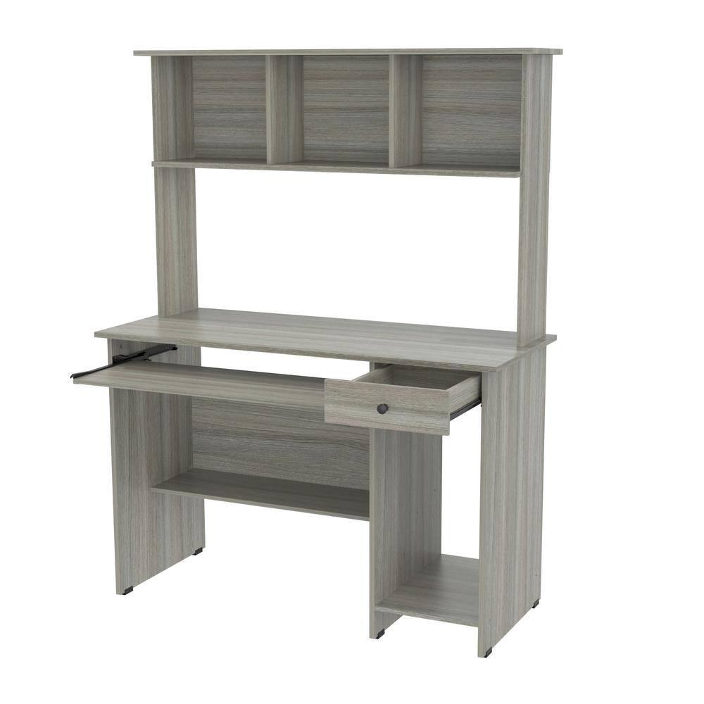 Computer Work Center with Hutch Gray - Inval: Melamine, MDF, Slide-Out Keyboard Tray