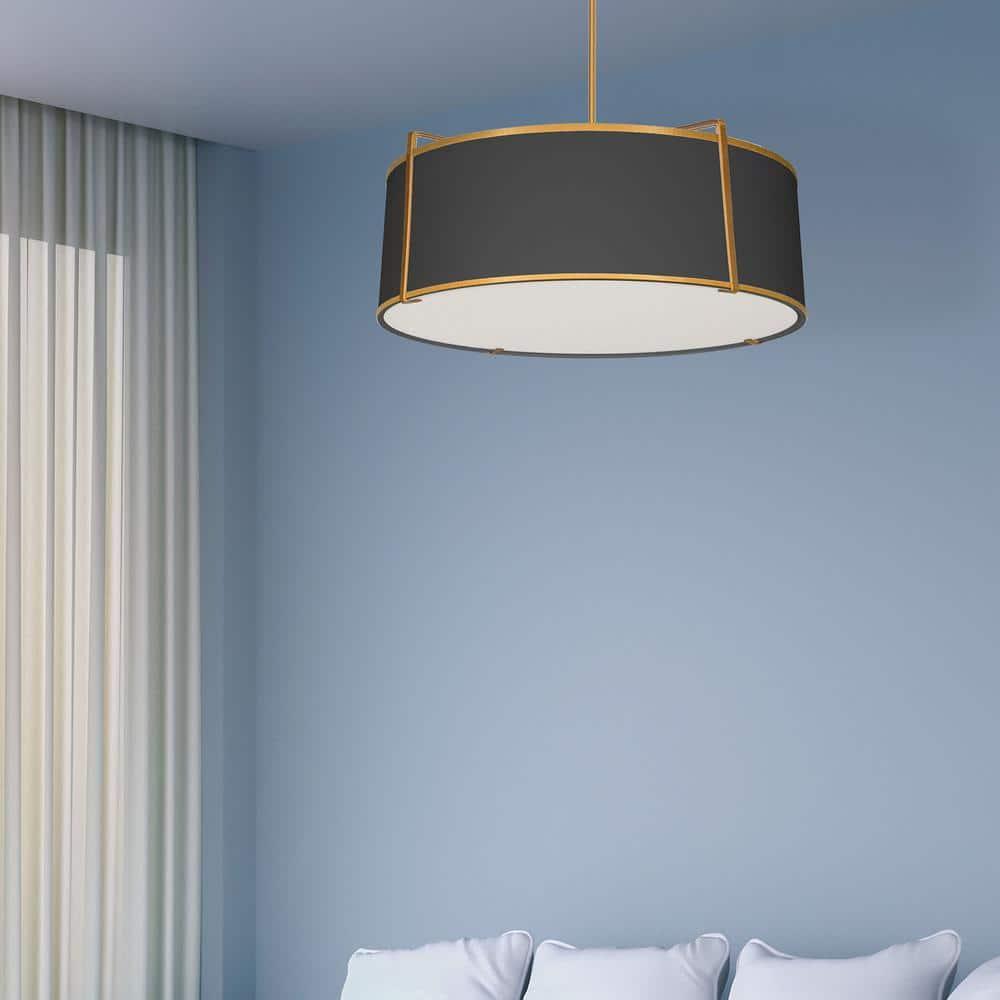 Dainolite 4LT Drum Pendant GLD/BK Shade,790Diff