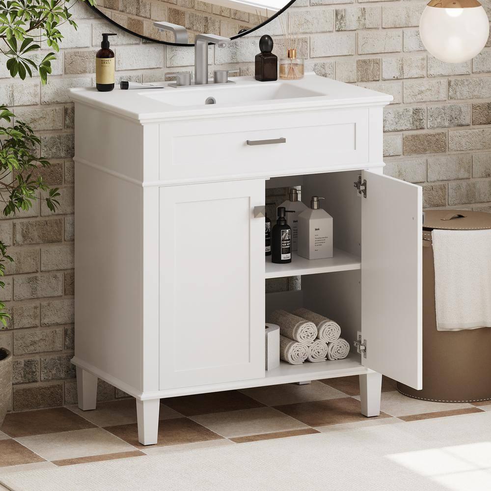 Tryimagine 30-Inch Bathroom Vanity With Ceramic Basin,  Soft Close Door And Adjustable Shelves