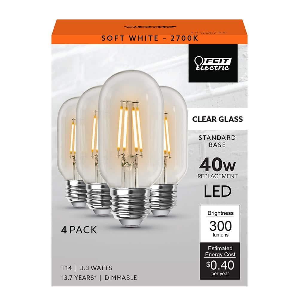40-Watt Equivalent T14 Dimmable Straight Filament Clear Glass E26 Vintage Edison LED Light Bulb Soft White 2700K(4-Pack)