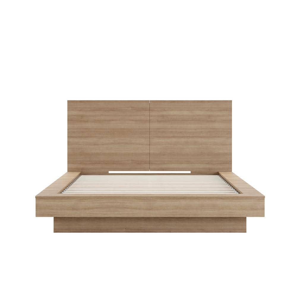 Nexera Queen Marconi Platform Bed Set Brown Oak: Modern Style, Wood Composite, Storage Headboard
