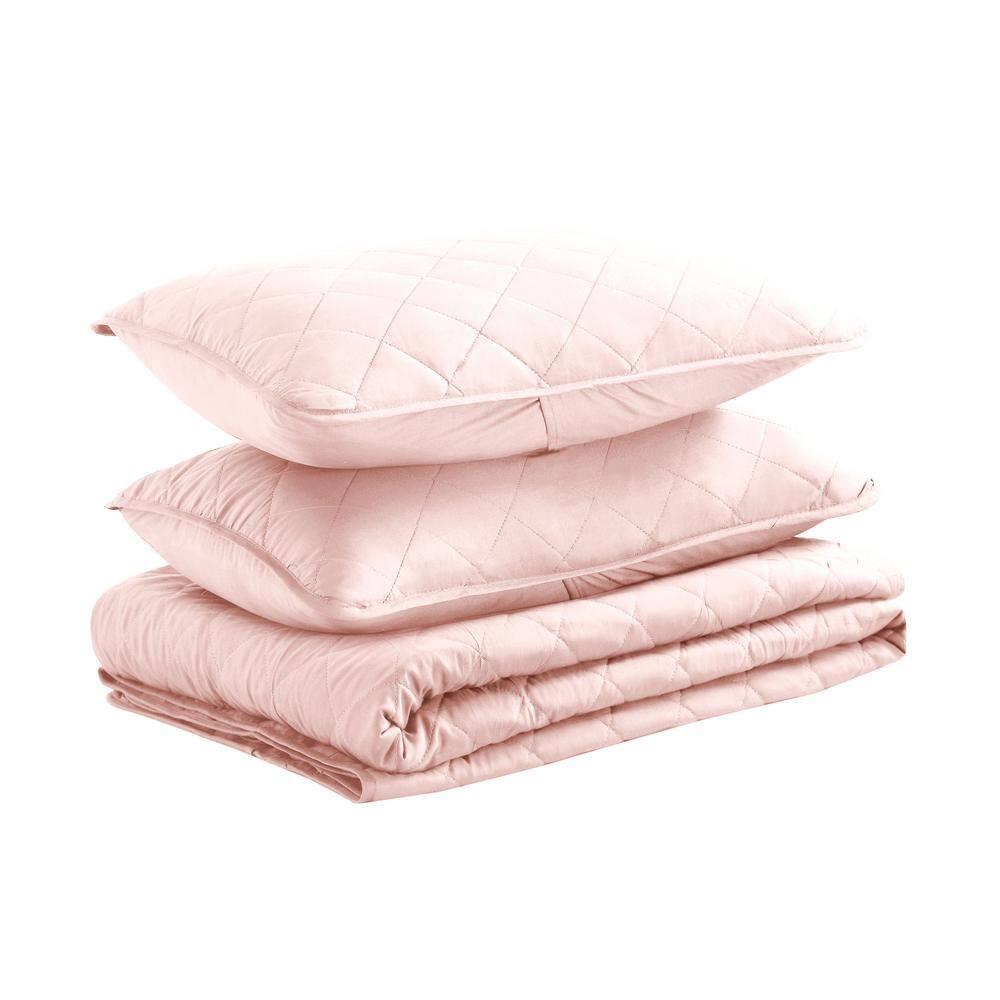 Swift Home | Essential Diamond Stitched 3-Piece Quilt Set Rose Blush Full/Queen
