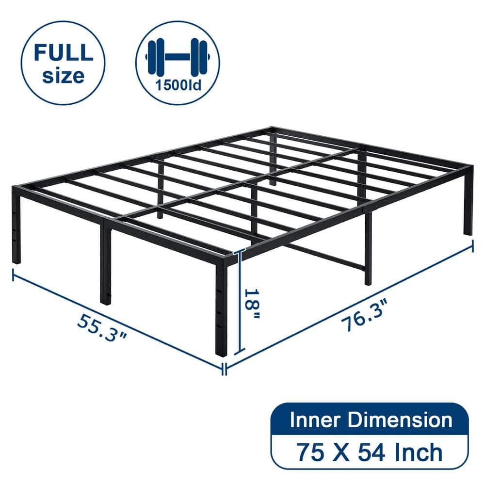 Lusimo Full Size Bed Frame 18 inch Heavy Duty Platform Metal Bed Frame Full with Attach Headboard Hole Anti Slip Support Mattress Foundation, Black
