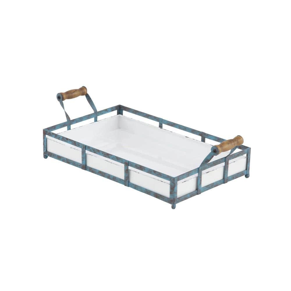DecMode 22", 19"W Metal Farmhouse Tray, Blue, 2 - Pieces