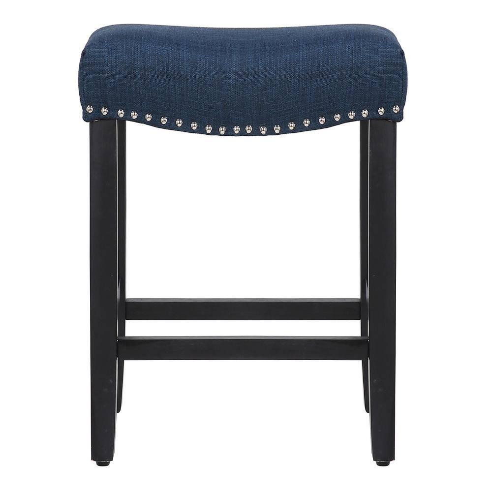 Westin Outdoor Yazan 24" Upholstered Bar Stool with Nail Head Trim (Set of 2), Black/Navy Blue