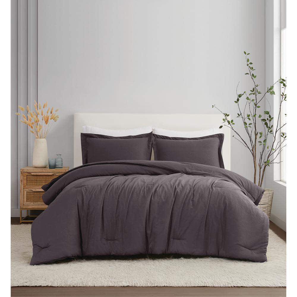 Brooklyn Loom 3pc King Flax Linen Comforter Set Charcoal