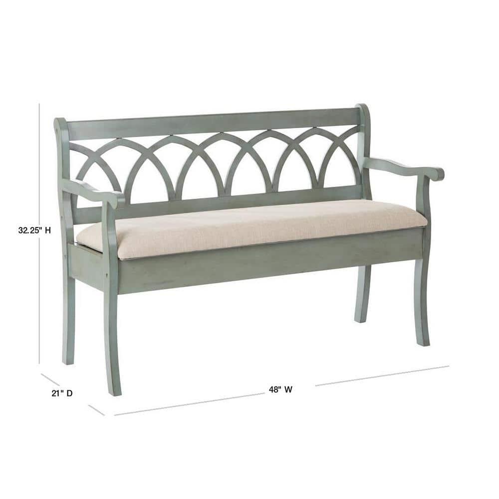 OSP Home Furnishings Coventry Storage Bench in Antique Sage Frame and Beige Seat Cushion K/D