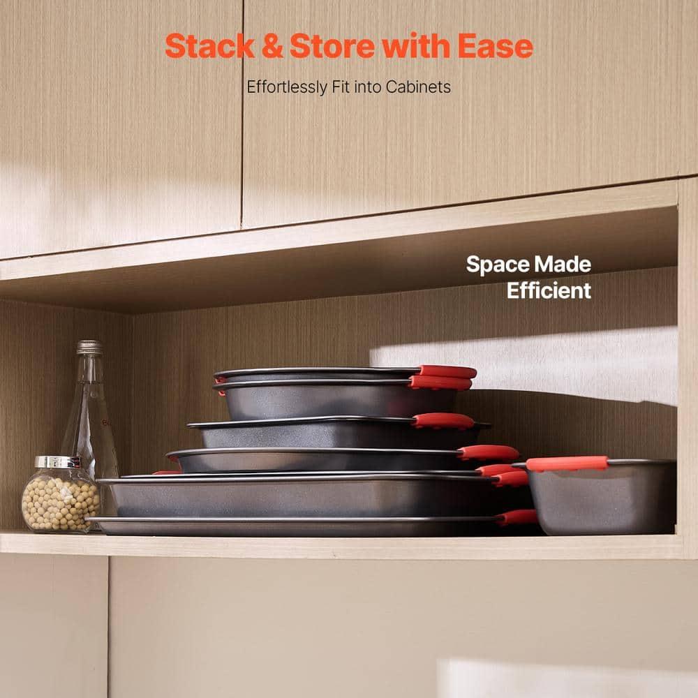 VEVOR Baking Pans Set, 3-Piece, Ultra Thick Nonstick Carbon Steel Cookware Sheets & Trays, Stackable Kitchen Oven Bakeware Cooking Sets, Easy to Clean, for Baking Cookie Cake Muffin Bread
