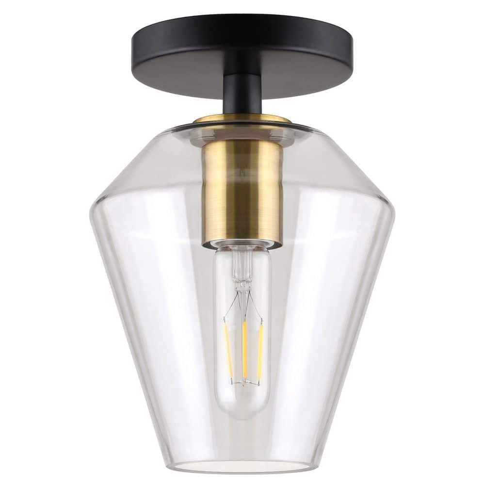 Hudson and Canal 7" Wide Semi Flush Mount: UL Listed, Retro-Inspired, Metal/Glass Fixture