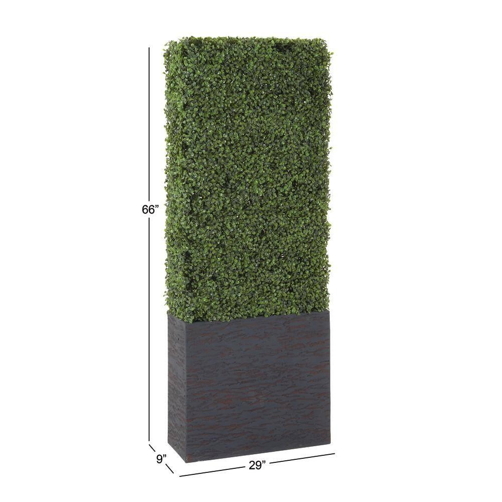 DecMode 66" Tall Boxwood Hedge Artificial Topiary in Realistic Leaves and Black Cement Planter Box