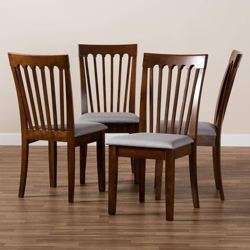 Set of 4 Minette Fabric Upholstered Walnut Dining Chairs - Baxton Studio: Rubberwood, Polyester