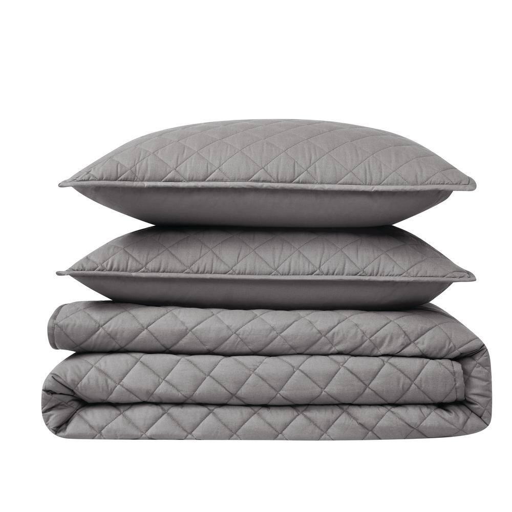 Cannon 2pc Twin/Twin Extra Long Percale Quilt Set Gray