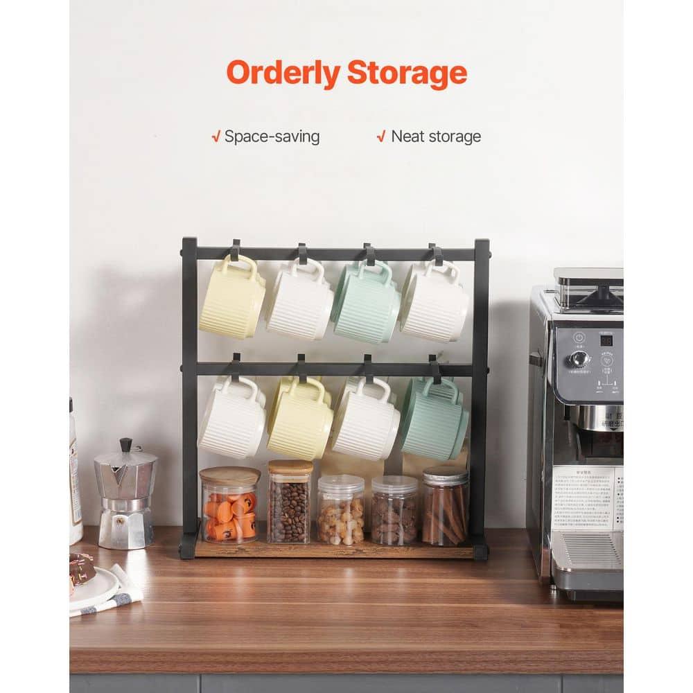 Coffee Mug Holder for Countertop, 16-Hooks Coffee Cup Holder with Storage Base, 2-Tier Mugs Tree Rack Carbon Steel