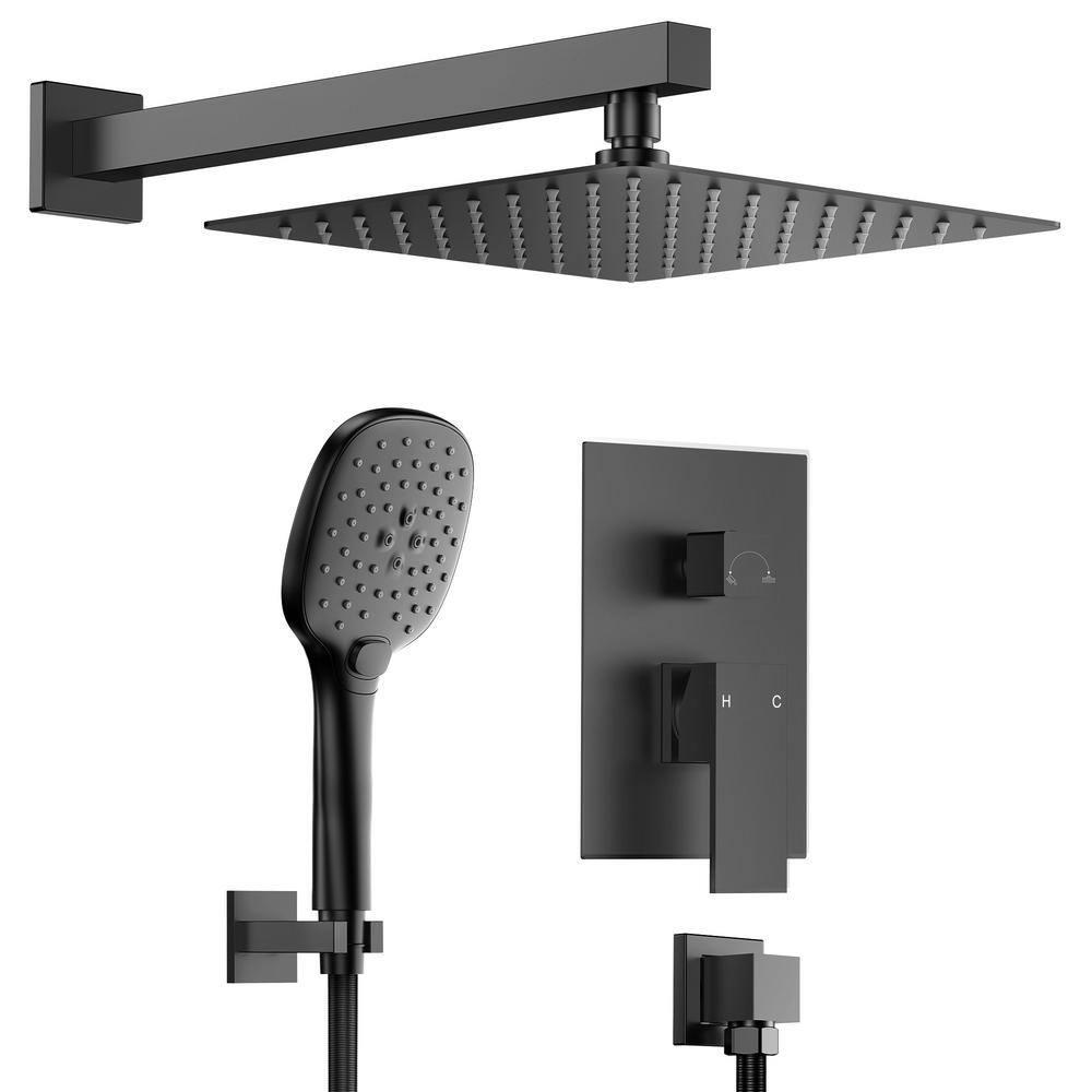 YAWWALK 10" Shower Head with 3-Spray Patterns Handheld in Matte Black (Valve Included)