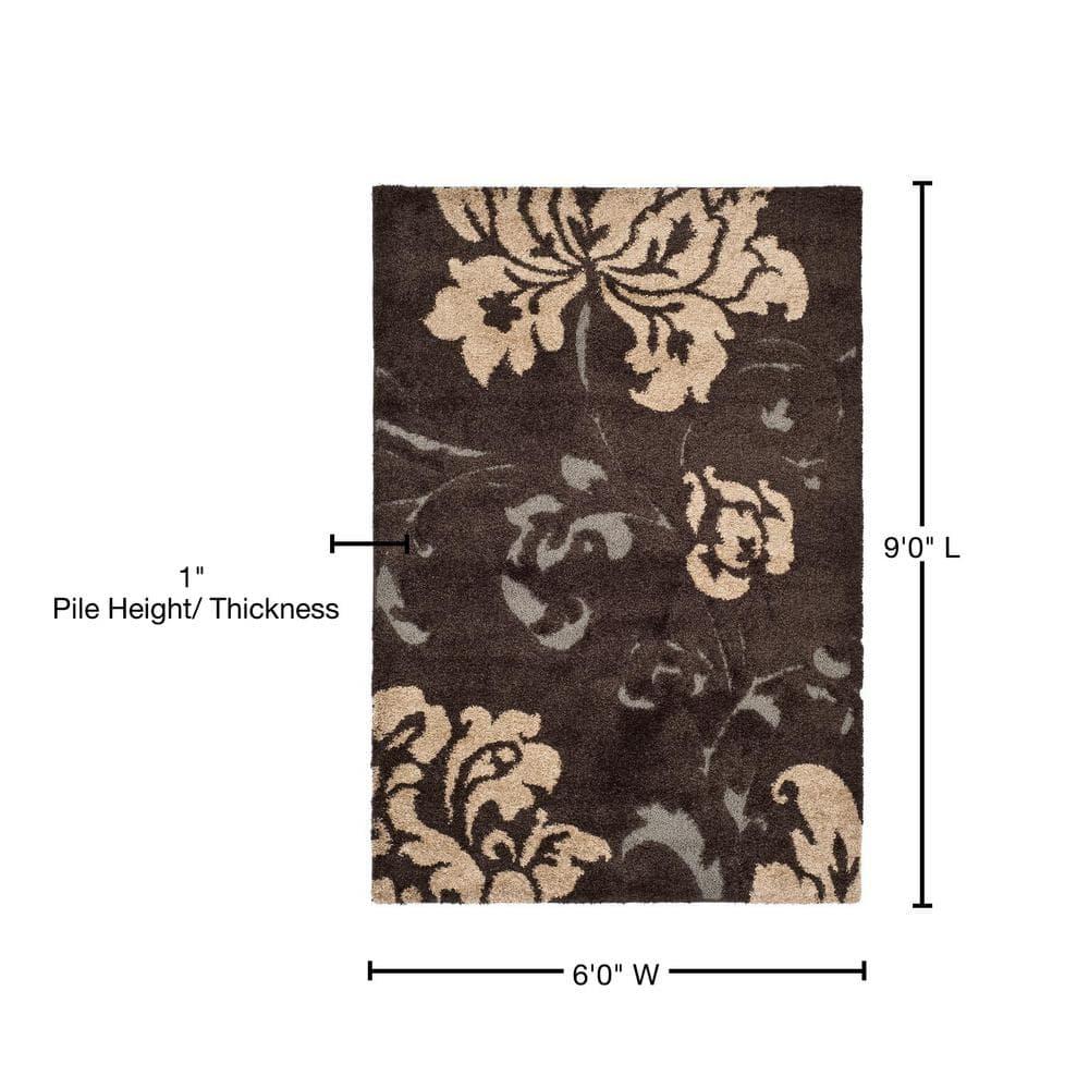 Florida Shag SG458 Power Loomed Indoor Area Rug - Dark Brown/Smoke - 6'x9' - Safavieh