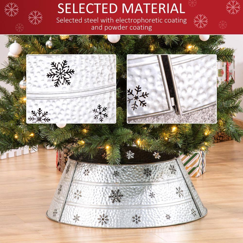 HOMCOM Christmas Tree Collar, Steel Tree Ring Skirt Home Xmas Decoration with Snowflake Print, 26" Base, Silver