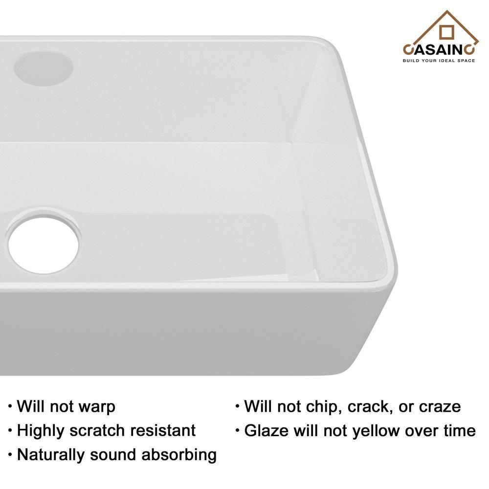 CASAINC CASAINC Single Bowl White Fireclay Farmhouse Kitchen Sink With Faucet Included KCSL0035-36W22M