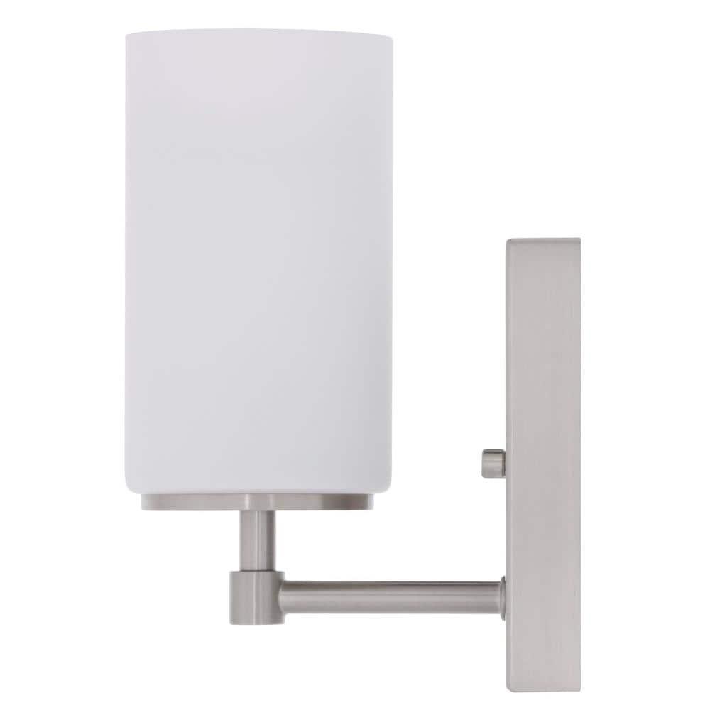 Alturas 4.375 in. Brushed Nickel Modern Contemporary Wall Sconce Vanity Light with Satin Etched Glass Shade