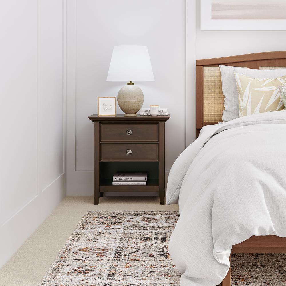Simpli Home Amherst Solid Wood Bedside Table In Russet Brown