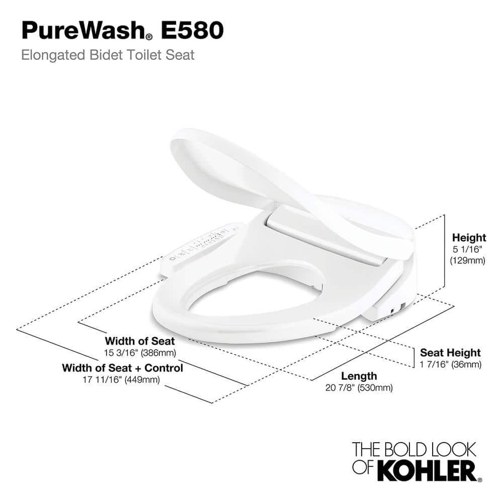 Kohler Purewash E580 Elongated Bidet Toilet Seat K-32330-0