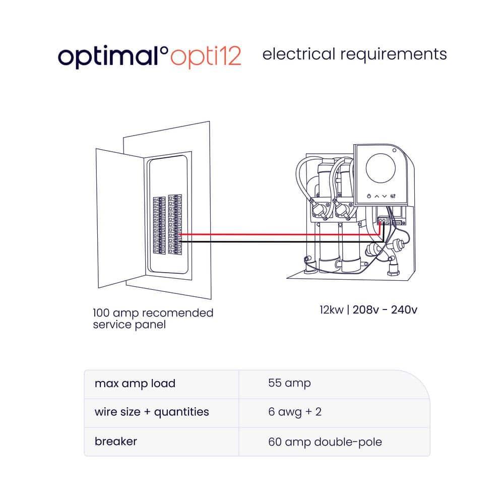 Optimal Calentador de Agua Eléctrico Inteligente sin Tanque de 12kw 2,5 GPM / Opti 12