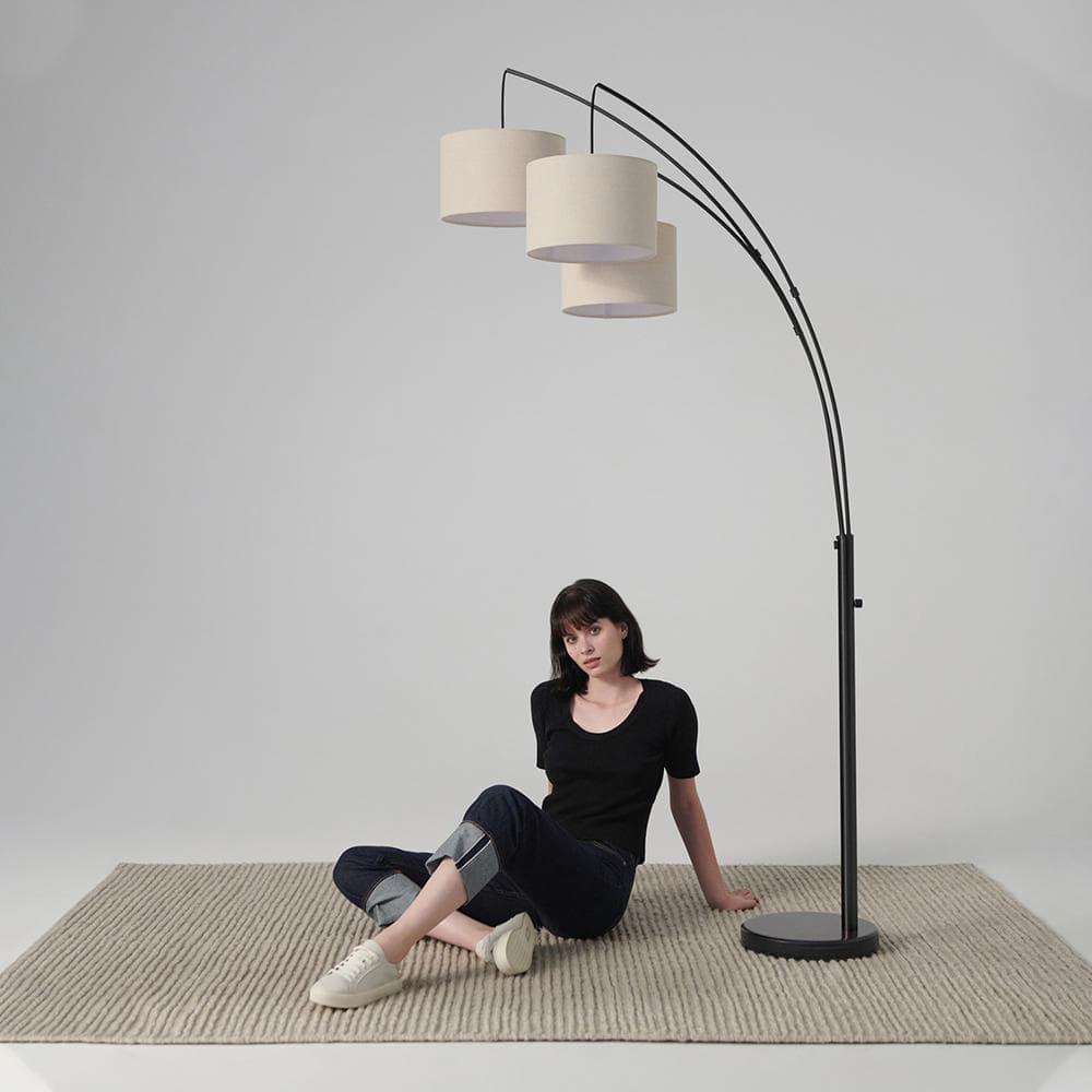 Trilage 84 in. Mid-Century Modern 3-Light Adjustable LED Floor Lamp with 3 Fabric Drum Shades