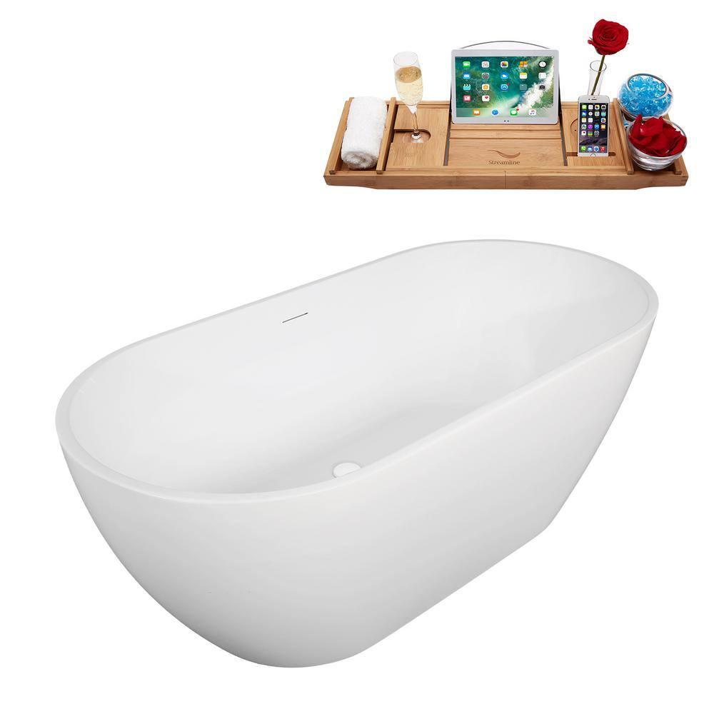 61" Streamline Soaking Freestanding Tub and Tray With Drain