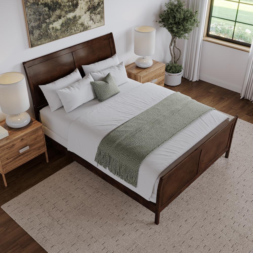 Portland Queen Wood Foundation Bed with Matching Footboard in Walnut