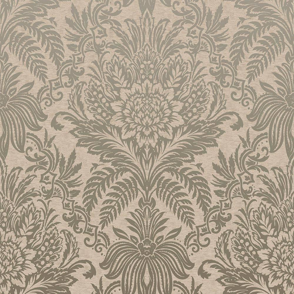Crown Signature Beige Damask Unpasted Paper Wallpaper, 20.5-in by 33-ft, 56.4 sq. ft.