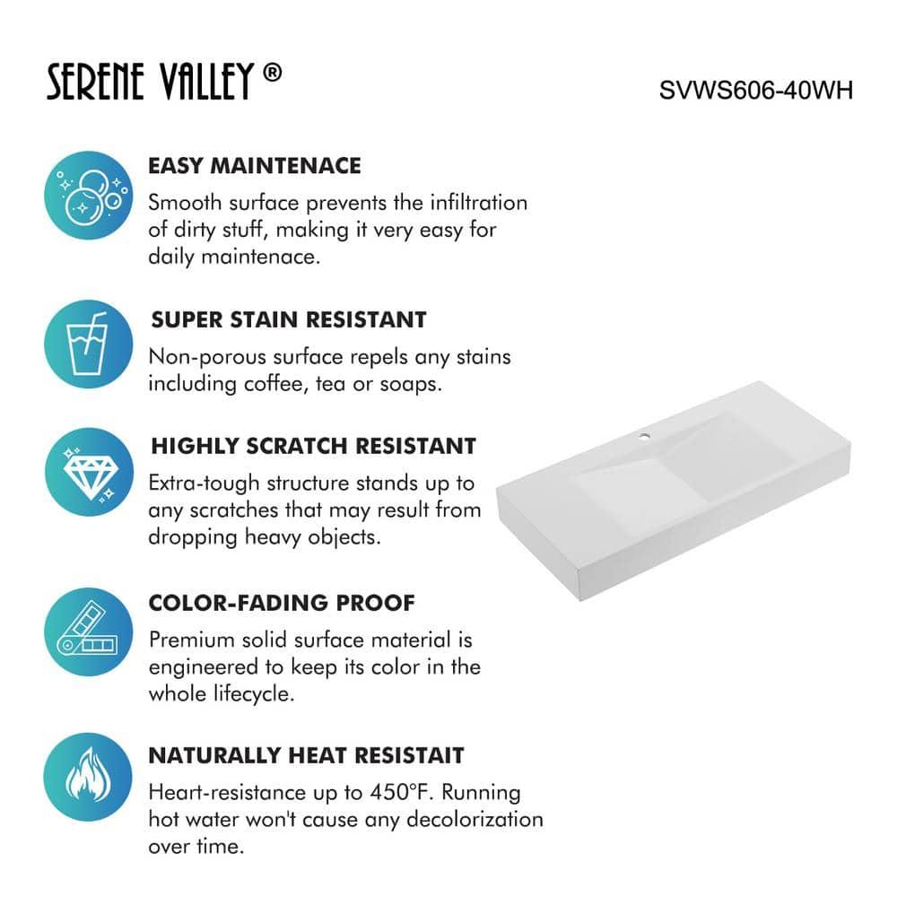 40 in. Wall-Mount or Countertop Bathroom Sink V-Shape Drain Solid Surface Material