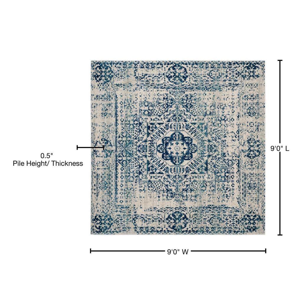 Evoke EVK260 Power Loomed Area Rug - Ivory/Blue - 9'x9' - Safavieh.