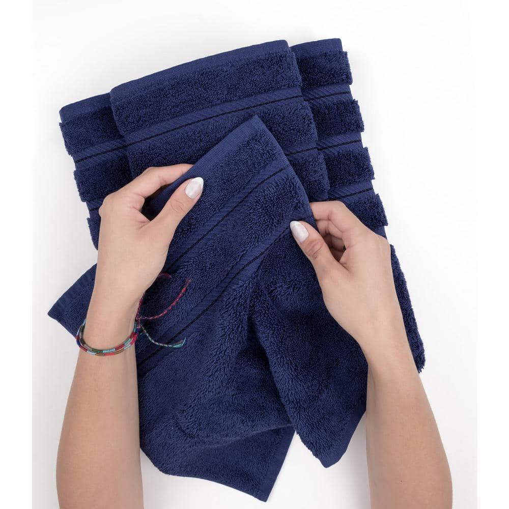 American Soft Linen 6 Piece Towel Set, 100% Cotton Bath Towels for Bathroom, Navy Blue