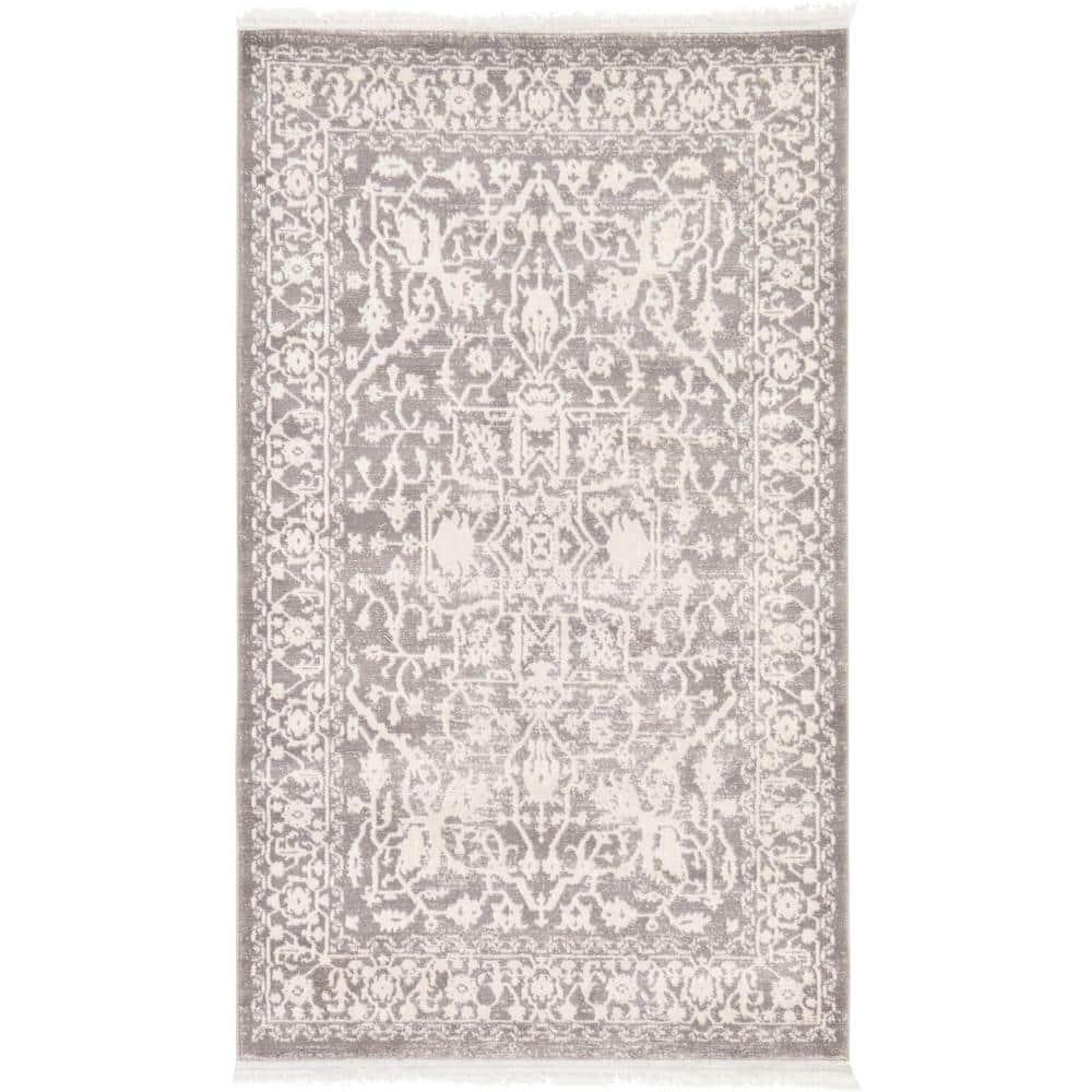 Unique Loom New Classical Collection Area Rug - Olympia (3' 3" x 5' 3" Rectangle Light Gray/Ivory)