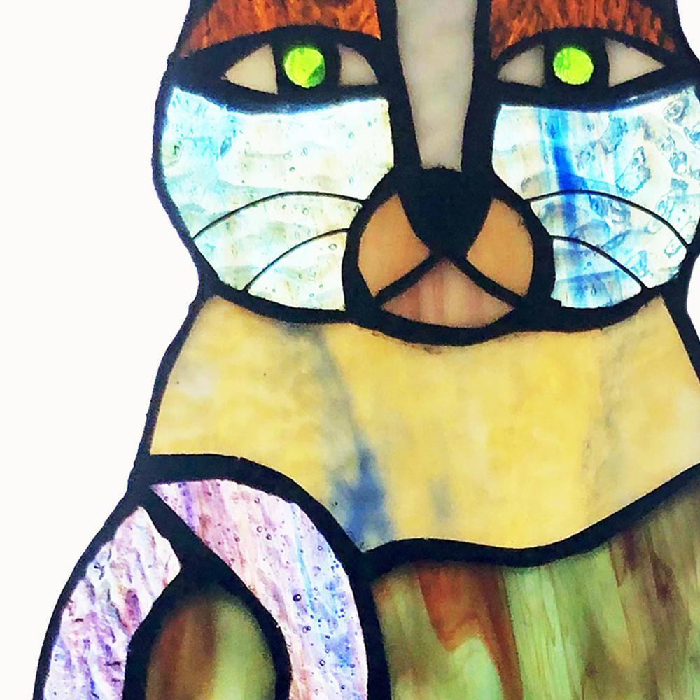 River of Goods  13-in. Crazy Cat Stained Glass Window Panel Purple