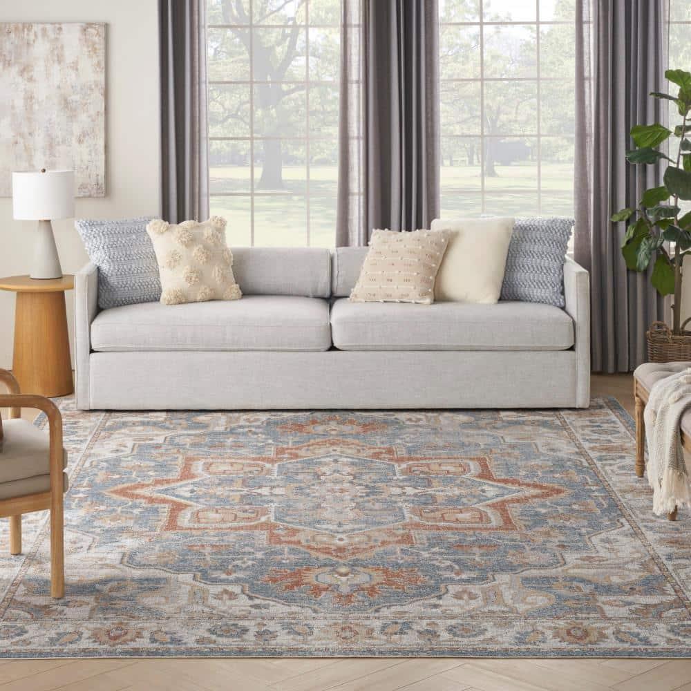 Nourison Astra Machine Washable Vintage Medallion Indoor Rug Denim Multi 7'10" x 10'