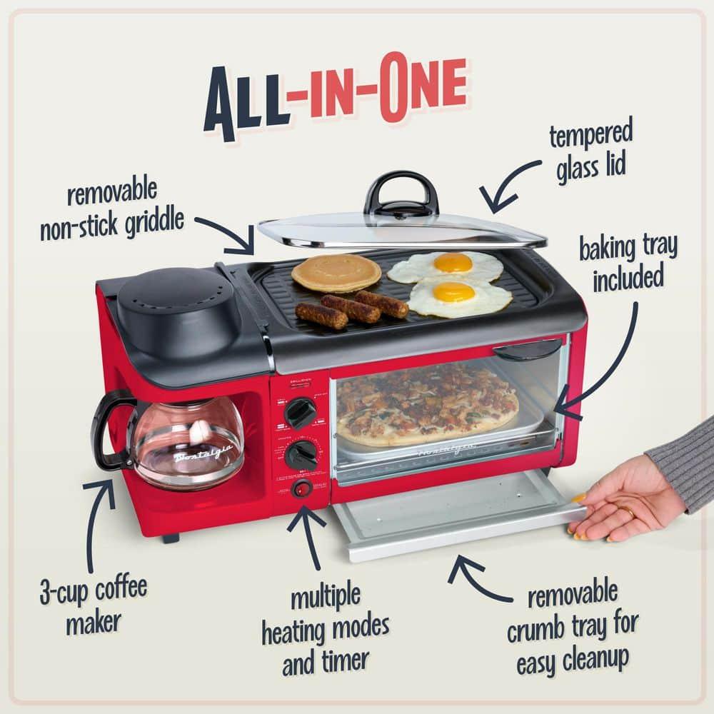 Nostalgia Nostalgia Retro 3-in-1 Family Size Electric Breakfast Station, Coffeemaker, Griddle, Toaster Oven, Aqua