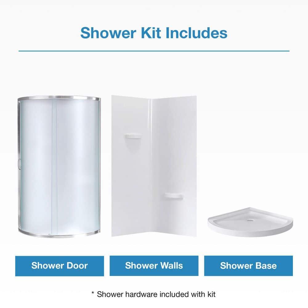 OVE Decors Breeze 40 in. Framed Round Shower Kit w/ Frosted Glass, Base, Wall in Chrome Finish