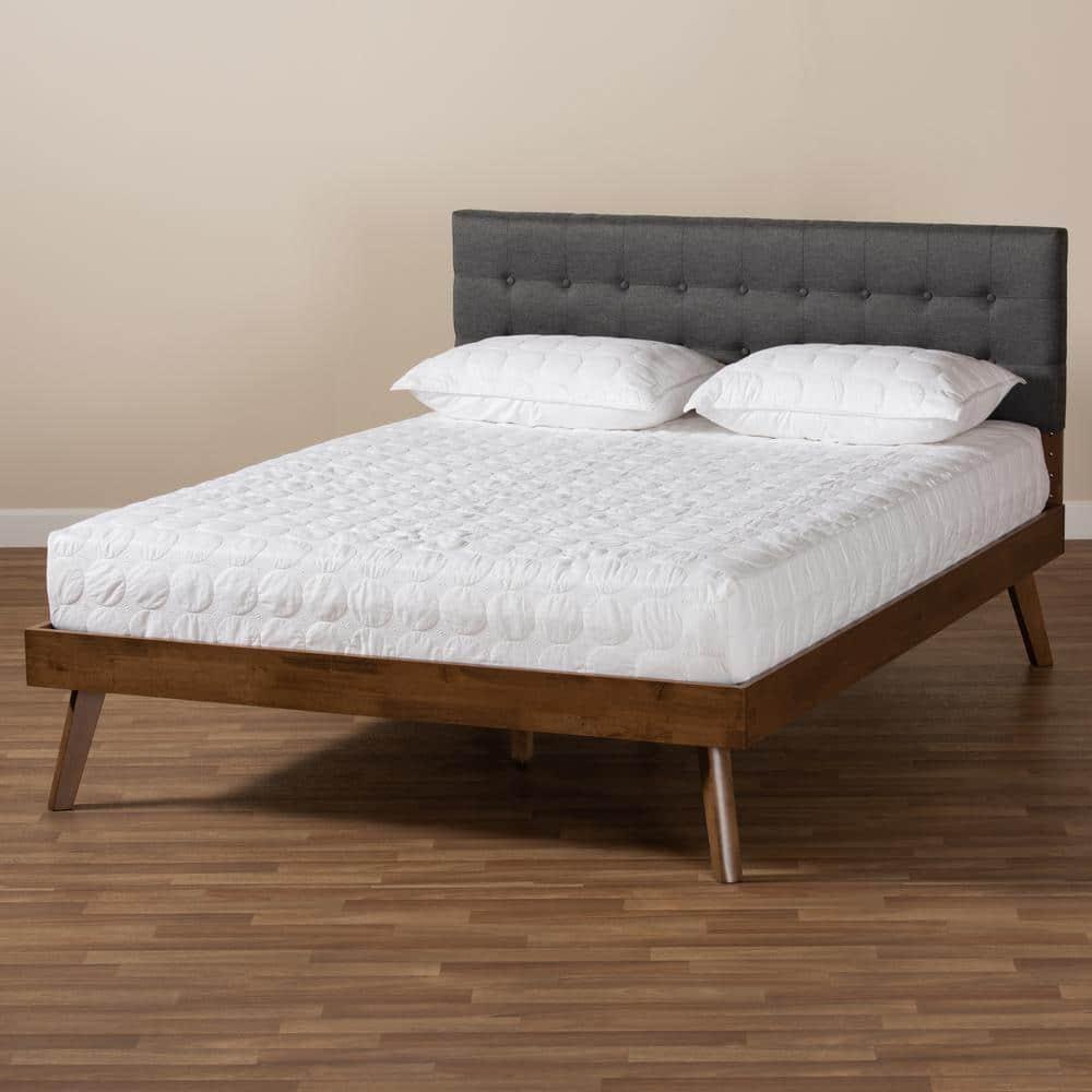 Full Devan Fabric Upholstered Platform Bed with Headboard - Baxton Studio: Mid-Century Modern, No Box Spring Required